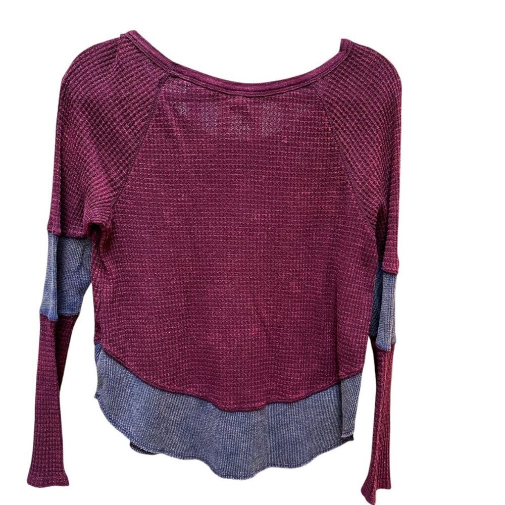 We The Free Top Waffle Knit Long Sleeve Colorblock Distressed Casual Womens XS - Picture 4 of 6